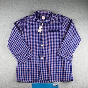 Brooks Brothers Pajama Shirt Large Blue Red Plaid Button Up Long Sleeve New NWT